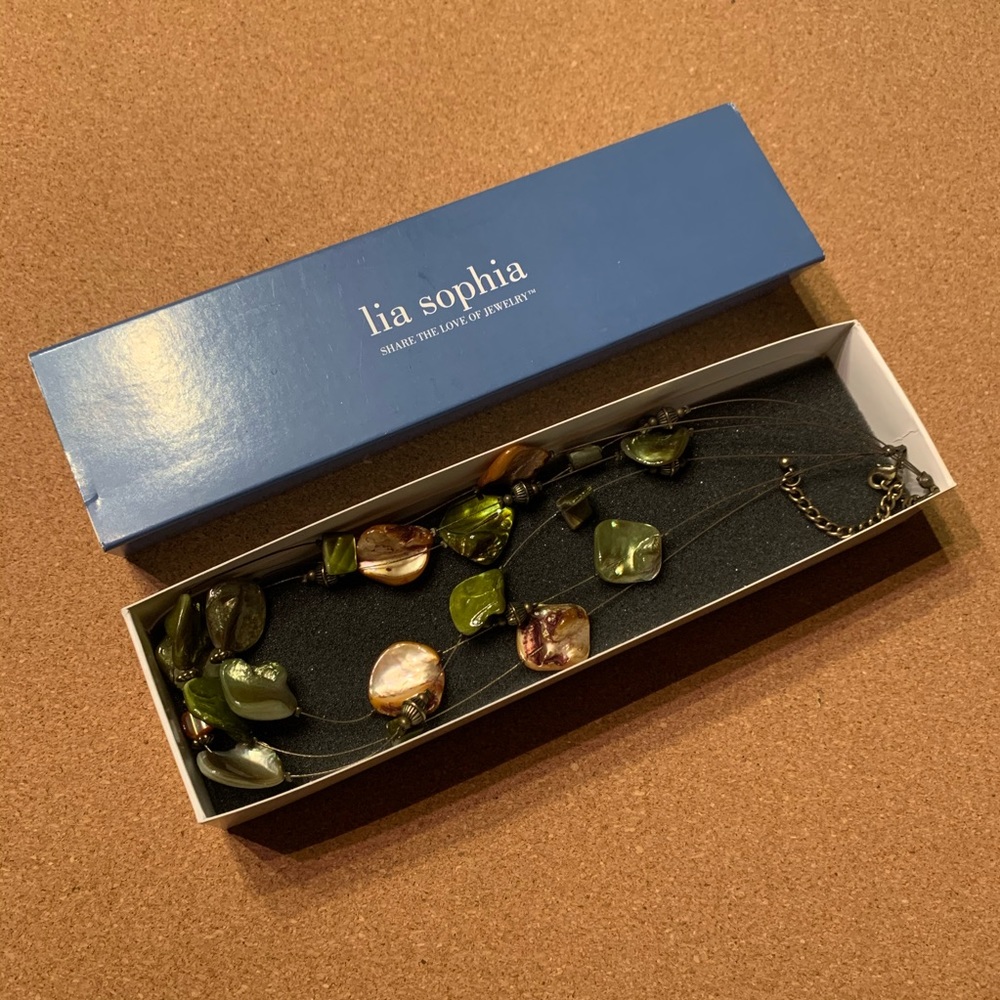 Lia Sophia stone beaded layered necklace with box
